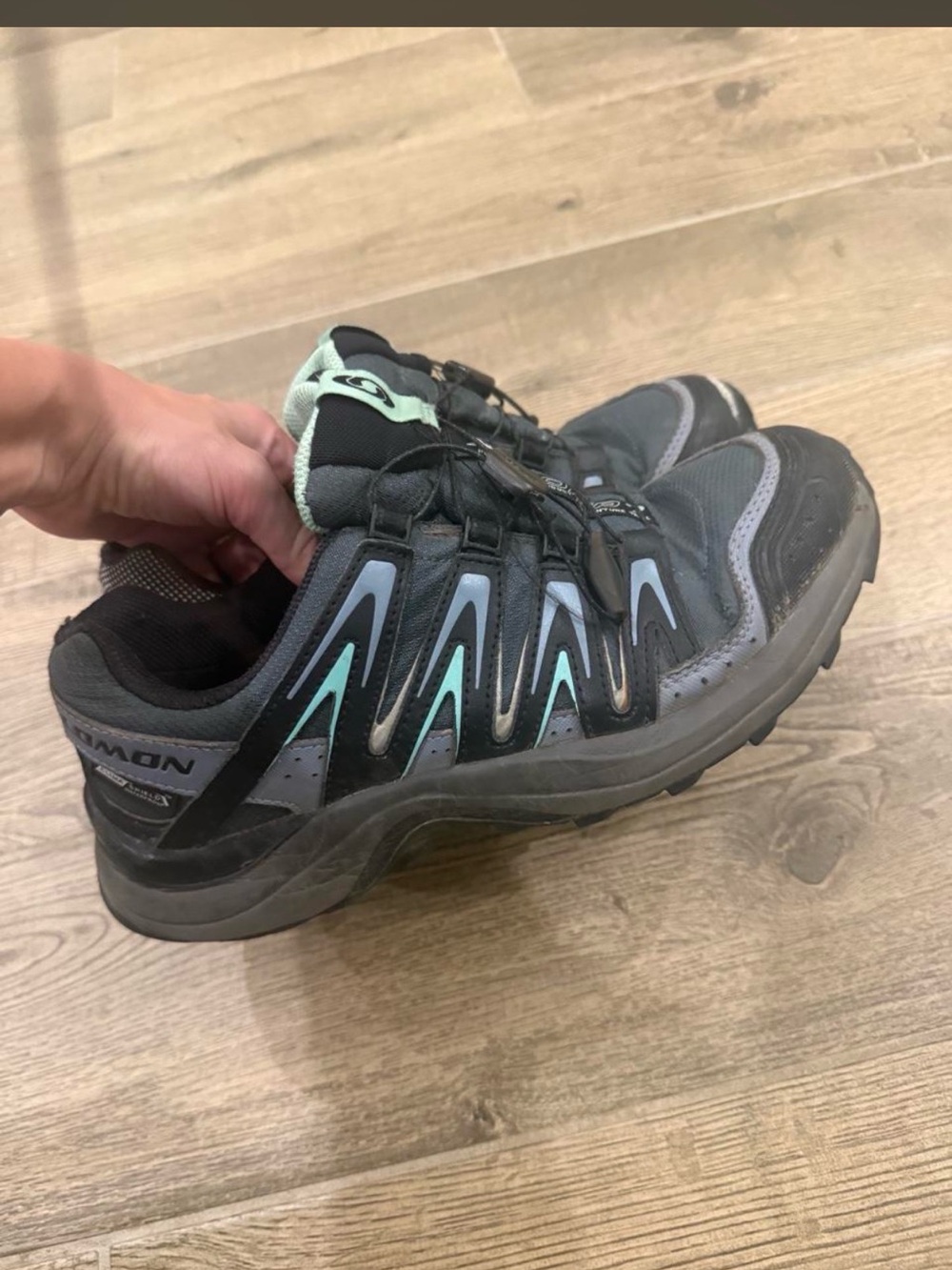 Salomon Women's Black Trail Sneakers with Mint Accents